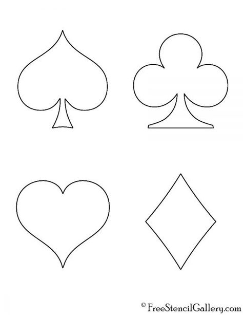 Playing Card Suits Stencil | Free Stencil Gallery Poker Card Template, How To Draw Playing Cards, Playing Cards Svg Free, Card Outline Design, Blank Playing Cards Template, Card Symbols Design, Playing Card Template Free Printable, Card Suits Design, Printable Playing Cards Free Templates