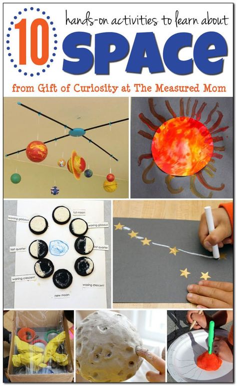 10 Fun space activities for kids by Anna Geiger..Looking for space activities for kids? You'll love this collection of hands-on learning ideas! Kindergarten Space, Outer Space Science, Mfw Kindergarten, Homeschool Space, Space Activities For Kids, Space Preschool, The Measured Mom, Measured Mom, Toddler Lessons