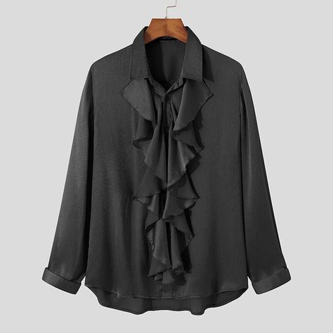 Comfortable Blouses, Silky Shirt, Blouse Casual, Solid Color Shirt, Tops Black, Men Model, Men Tops, Loose Blouse, Outfits Fashion