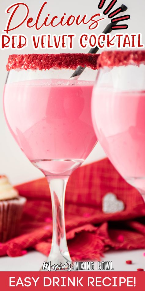 Alcoholic Valentines Drinks, Red Velvet Baileys Drink Recipes, Red Velvet Martini, Valentine Alcoholic Drinks, Valentine Drinks Alcoholic Easy, Galentines Drink Alcoholic, Valentine’s Day Drinks Alcoholic, February Cocktails, Valentines Day Cocktails Recipes