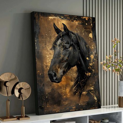 Contemporary Horse Paintings, Seven Horses Painting, Bild Gold, Portrait On Canvas, Abstract Horse Painting, Horses Wall Decor, Landscapes Abstract, Equine Portraits, Handmade Canvas