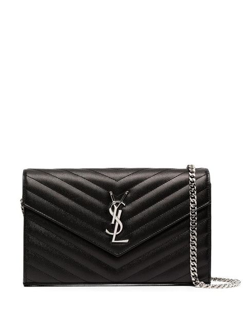 Ysl Wallet On Chain, Ysl Purse, Ysl Handbags, Saint Laurent Handbags, Wallet On Chain, Luxury Purses, Mini Pouches, Silver Logo, Moda Vintage