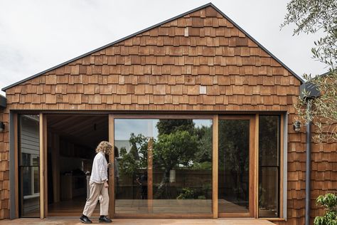 Northcote Residence | Melanie Beynon Architecture & Design Reclaimed Brick Wall, Brick Living Room, Shiplap Cladding, Edwardian House, Timber Panelling, Cedar Shingles, Australian Homes, Higher Design, Exposed Brick