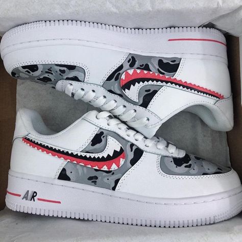 Bape Custom Air Force 1-shecustomize Bape Air Force 1, Shoe Artwork, Diy Sneakers, Nike Shoes Air Force, Painted Sneakers, Custom Nike Shoes, Custom Made Shoes, Air Force 1 Custom, Custom Air Force 1