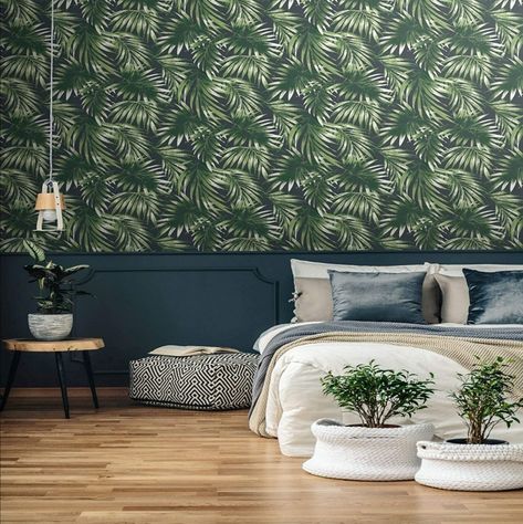 Palm tree leaves wallpaper Wallpaper And Paint, Match Wallpaper, Contemporary Wallpaper Designs, Palm Leaf Wallpaper, Palm Leaf Design, Palm Wallpaper, Navy Wallpaper, Embossed Wallpaper, Tropical Wallpaper