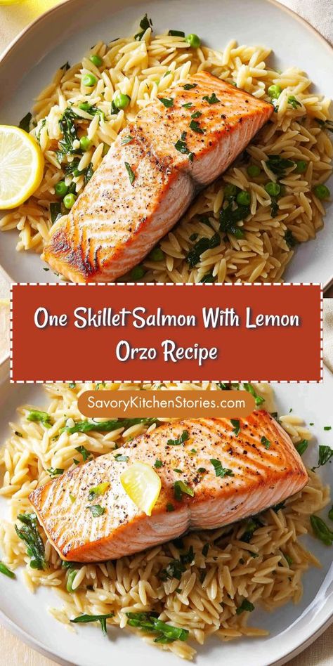 Looking for a quick and delicious seafood dinner idea? This One Skillet Salmon With Lemon Orzo recipe is your answer! Enjoy a flavorful meal that’s easy to prepare and clean up. Save this recipe for a hassle-free weeknight dinner that impresses your family and friends! Salmon Orzo Recipe, Orzo And Spinach, Creamy Lemon Orzo, Orzo Spinach, Salmon With Lemon, Orzo Recipe, Salmon Spinach, Lemon Orzo, Orzo Recipes