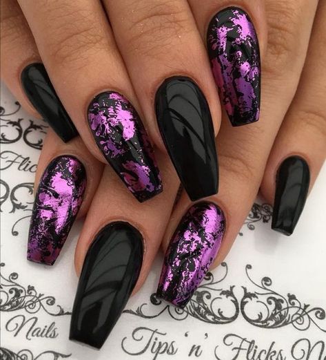 Black And Purple Nails, Shape Nails, Nails Stiletto, Purple Nail Designs, New Nail Designs, Purple Nail, Latest Nail Art, Super Nails, Ideas Nails