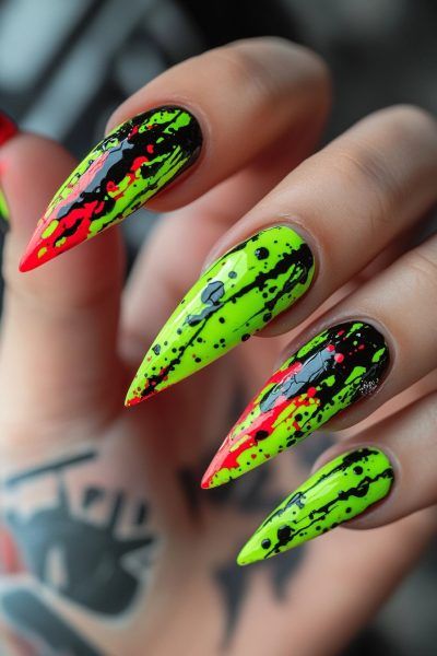 25 Stunning Halloween Nails to Get You Noticed Halloween Nails Designs 2024, Halloween Stilleto Nail Designs, Halloween Nails Neon, Bright Halloween Nails, Creepy Nails, Fun Halloween Nails, Pink White Nails, Horror Nails, Neon Nail Art