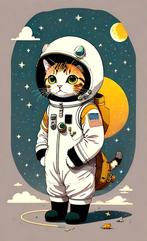 Japanese Art Modern, Sweet Drawings, Space Drawings, Sphinx Cat, Curious Cat, Space Cat, Cat Wallpaper, Cat Illustration, Animals Friends