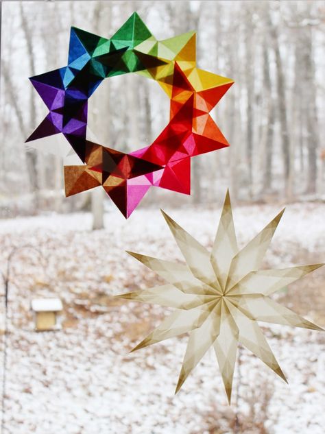 At the Butterfly Ball: New Window Star Tutorial with printable pattern Waldorf Crafts, Stars Craft, Winter Crafts For Kids, Learn Crafts, Paper Stars, Waldorf Inspired, Window Art, Easy Crafts For Kids, Origami Crafts