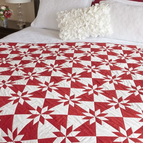 image Big Star Quilt, Hunter Star Quilt, Quilting Patterns Easy, Hunters Star, Hunters Star Quilt, Unique Quilt Pattern, Two Color Quilts, Quilt Pattern Download, Red And White Quilts