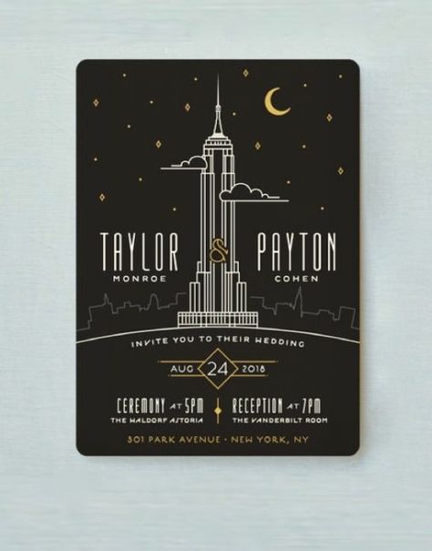 New York City Wedding Invitation | Art Deco Wedding Invitation | Metropolis Invitation City Wedding Invitations, Cocktail Party Ideas, Night In New York, Gala Invitation, Rehearsal Dinner Invites, New York Theme, Art Deco Invitations, Minted Wedding Invitations, Art Deco Wedding Invitations