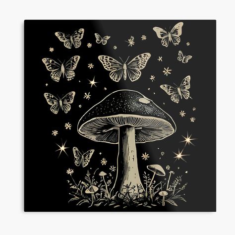 Get my art printed on awesome products. Support me at Redbubble #RBandME: https://www.redbubble.com/i/metal-print/butterfly-mushroom-by-ArtsFatma/165489534.0JXQP?asc=u Gothic Mushroom, Golden Mushroom, Butterfly Mushroom, Print Butterfly, Metal Prints, Butterflies, Awesome Products, Stuffed Mushrooms, My Art