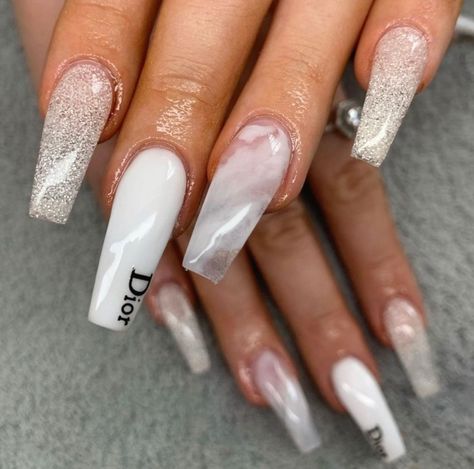 Dior Acrylic Nail Designs, Designer Acrylic Nails Dior, Michael Kors Nails Design, Chanel Nails Design Luxury, Nail Designs Dior, Designer Nails Chanel, Designer Nails Dior, Dior Nails Acrylic, Dior Nails Design