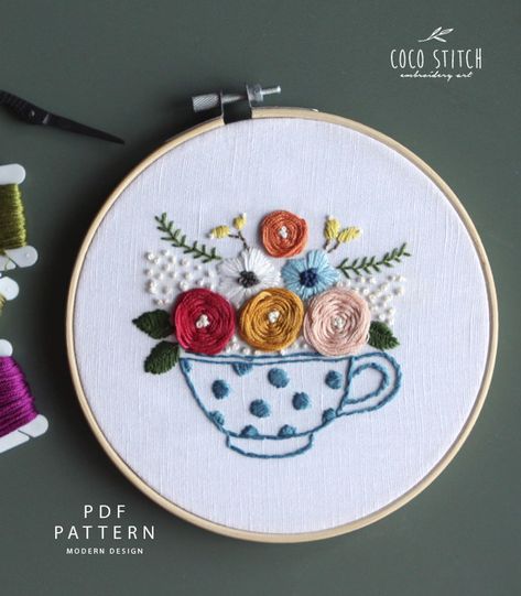 Tea Embroidery, Embroidered Doilies, Coffee Earrings, Needle Painting, Needle Embroidery, Diy Embroidery Patterns, Embroidery Patterns Vintage, Brazilian Embroidery, 자수 디자인