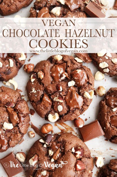 Vegan Hazelnut Cookies, 2023 Desserts, Vegan Hazelnut, Cookies Eggless, Vegan Chocolate Cookies, Chocolate Hazelnut Cookies, Vegan Biscuits, Hazelnut Cookies, Vegan Baking Recipes