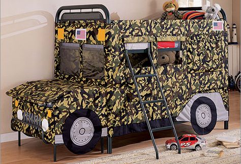 This has my sons name all over it, hes Obsessed with jeeps. Boy Twin Bed, Awesome Beds, Amazing Beds, Jeep Bed, Army Bedroom, Army Decor, Cool Bunk Beds, Army Room, Bunk Bed Designs