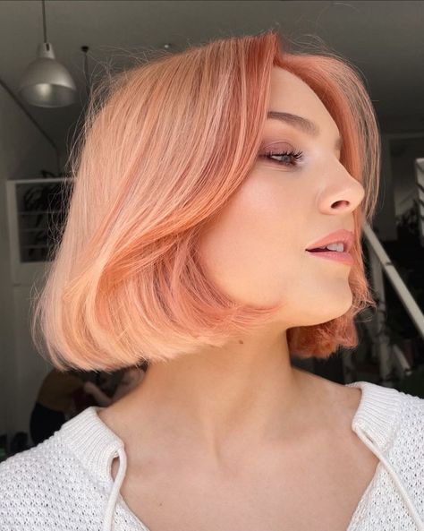 Peach Fuzz Hair Color, Pastel Bob Hair, Peach Blonde Hair, Peachy Hair Color, Peachy Pink Hair, Adorable Hairstyles, Peach Hair Colors, Coral Hair, Peach Hair