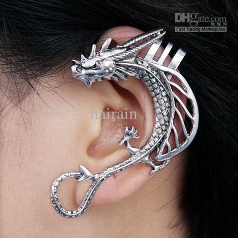 Dragon Jewelry Earrings, Metallic Dragon, Ear Wrap Cuff, Rock Punk Style, Dragon Ear Cuffs, Dragon Wing, Vintage Kiss, Punk Earrings, Ear Climbers Earrings