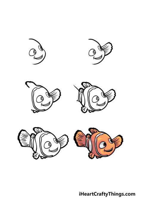 How To Draw Nemo, Dory Tattoo, Dory Drawing, Beer Drawing, Nemo Fish, Easy Draw, Disney Character Drawing, Fish Drawing, Disney Paintings