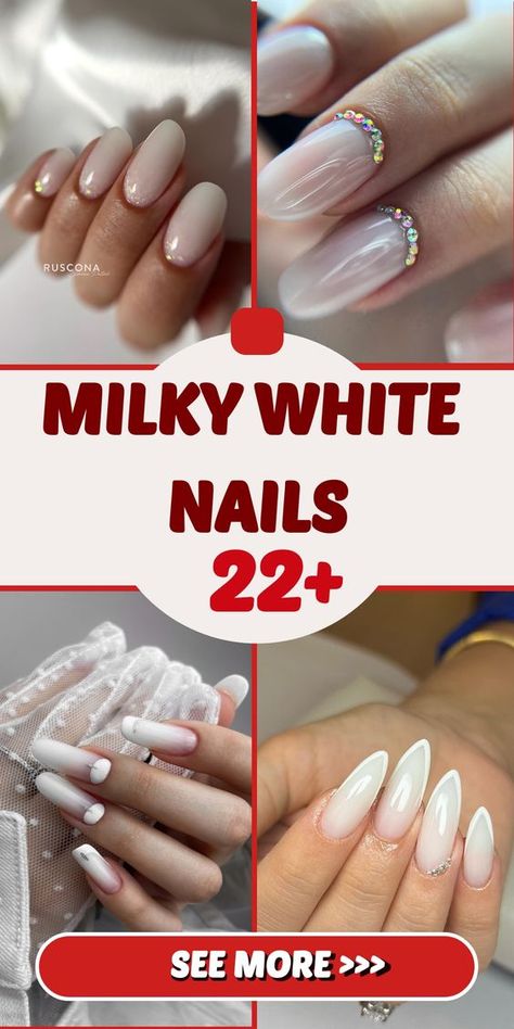 Milky White Nails 22 Ideas: Timeless Elegance for 2024 – 2025 Manicure Routine, Short Almond Shaped Nails, Milky White Nails, Black Almond Nails, Plum Nails, White Gel Nails, Navy Blue Nails, Brown Nails Design, Wine Nails