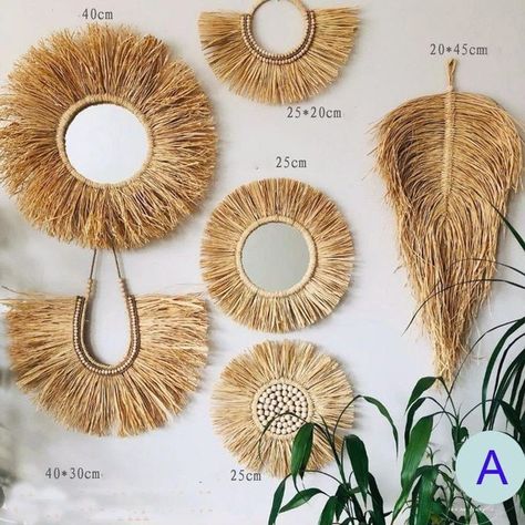 Beads Wall Hanging, Raffia Wall Hanging, Raffia Crafts, Boho Crafts Diy, Diy Boho Decor, Wall Fan, Deco Nature, Diy Wall Art Decor, Creative Wall