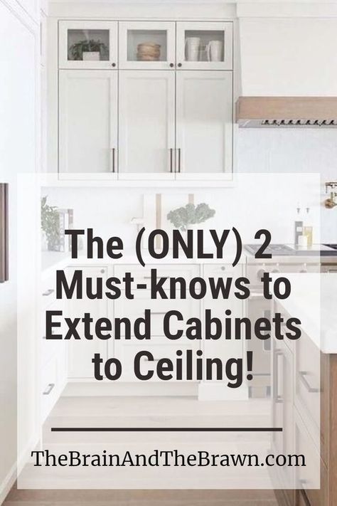 Tap to read how to extend kitchen cabinets to the ceiling in our post on "How to Extend Your Kitchen Cabinets To the Ceiling" along with affordable ways, ideas, DIY, before and afters, with doors and without and more! Vaulted Ceilings Kitchen Cabinets, Cabinets To 9 Foot Ceiling, Add On Cabinets In Kitchen, Finish Cabinets To Ceiling, Kitchen Cabinet To Ceiling Ideas, Expanding Kitchen Cabinets To Ceiling, Diy Extended Kitchen Cabinets, How To Raise Kitchen Cabinets To Ceiling, Kitchen Cabinets As Built Ins