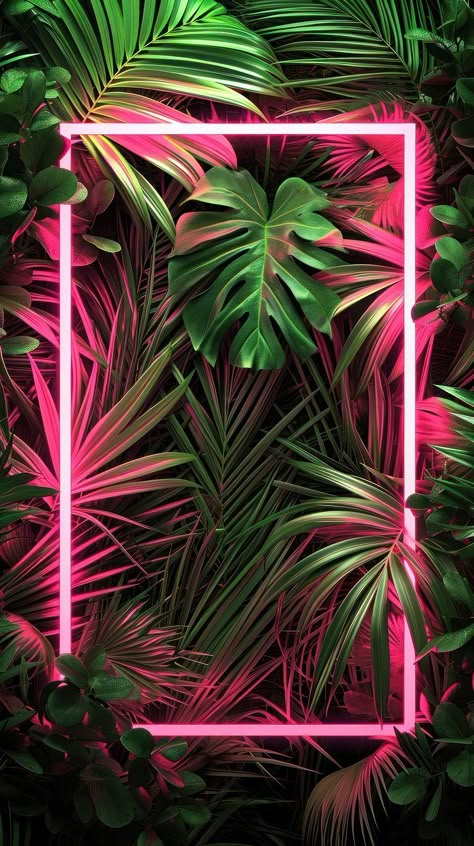 Tropical outdoors nature jungle. | Premium Photo - rawpixel Neon Tropical Aesthetic, Tropical Screensaver, Miami Graphic Design, Vibrant Pink Wallpaper, Euphoric Aesthetic, Neon Pink Wallpaper, Neon Plants, Green And Pink Wallpaper, Led Wallpaper