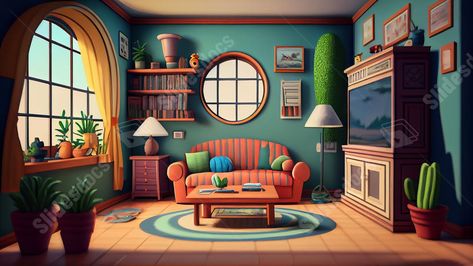 Living room sofa cute 3D cartoon Living Room Cartoon Background, 3d Cartoon Background, Cartoon Powerpoint, Living Room Cartoon, Living Room Illustration, Room Cartoon, Striped Sofa, Ppt Background, 3d Room