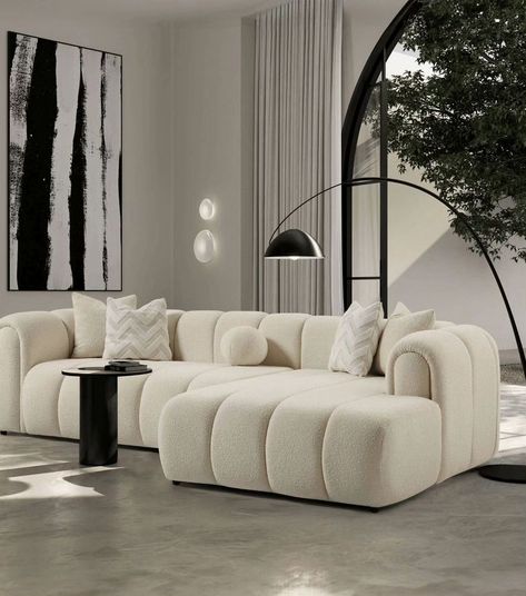 pulling in lines l-shape sofa Puffy Sofa, Modern Tufted Sofa, L Shaped Sofa Designs, Comfortable Sectional Sofa, L Shape Sofa, Side Tables Bedroom, Comfortable Furniture, California King Bedding, Tufted Sofa