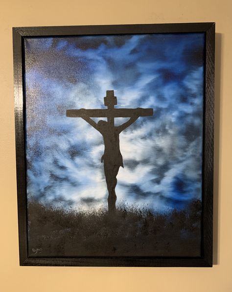 Jesus Painting Ideas, Christian Painting Ideas On Canvas, Biblical Drawings, Cross Canvas Paintings, Christian Art Painting, Book Paintings, Christian Painting, Cross Silhouette, Canvas Board Painting