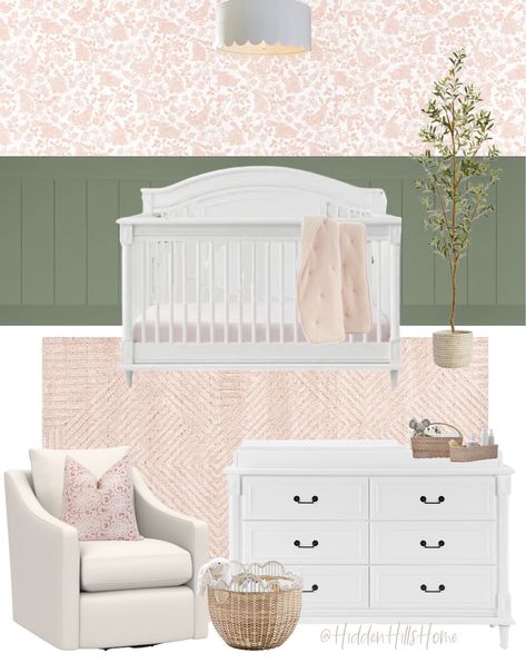 Dusty Pink And Green Nursery, Sage Green And Pale Pink Nursery, Twin Girl Nursery Pink, Girl Nursery Green And Pink, Green And Pink Girls Room, Baby Girl Nursery Green And Pink, Sage And Mauve Nursery, Green And Blush Nursery, Pink And Green Baby Room