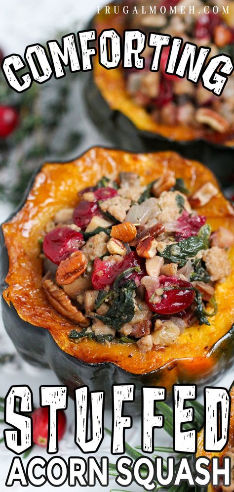 Sausage Stuffed Acorn Squash Squash With Ground Beef, Acorn Squash Roasted, Sausage Stuffed Acorn Squash, Turkey And Cranberry, Acorn Squash Recipe, Stuffed Vegetables, Stuffed Acorn Squash, Sweet Potato Cinnamon, Acorn Squash Recipes