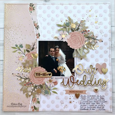 Our Wedding Layout with Process Video Wedding Album Scrapbooking, Wedding Layout, Wedding Album Layout, Wedding Scrapbook Pages, Wedding Scrapbooking Layouts, Anniversary Scrapbook, Baby Scrapbook Pages, Wedding Scrapbook, Photo Scrapbook