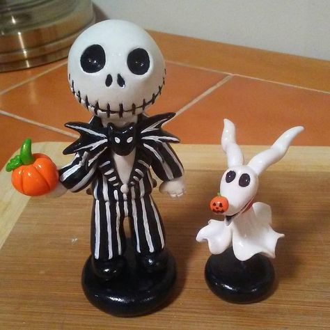 Polymer Clay Jack Skellington, Jack Skellington Dog, Jack Skellington And Zero, Jack Skellington Pumpkin, Tim Burton Style, Jack Skeleton, Skeleton Head, Cute Polymer Clay, Modeling Clay