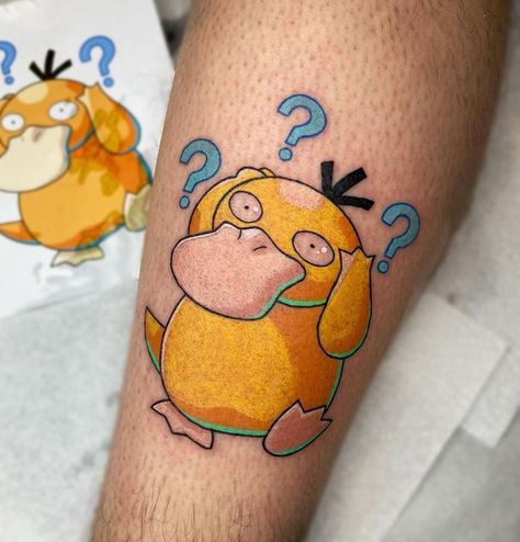 🌸Lois Clayton🌸 on Instagram: "Psyduck I did today!! Thank you Nathan for coming 🥰💖 #psyduck #pokemontattoo #pokemonday #pokemon #pokémon #gamertattoo #videogametattoo #animetattoo #kawaii #kawaiitattoo #kawaiiaf #kawaiitattoos #kawaiiart #kawaiiartist #kawaiitattooartist #pasteltattoo #cutetattoo #cutetattoos #brighttattoo #neotraditionaltattoo #psyducktattoo" Psyduck Tattoo, Dragon Tattoo Drawing, Gamer Tattoos, Video Game Tattoo, Cartoon Tattoo, Temporary Tattoo Sleeves, Custom Temporary Tattoos, Pokemon Tattoo, Kawaii Tattoo