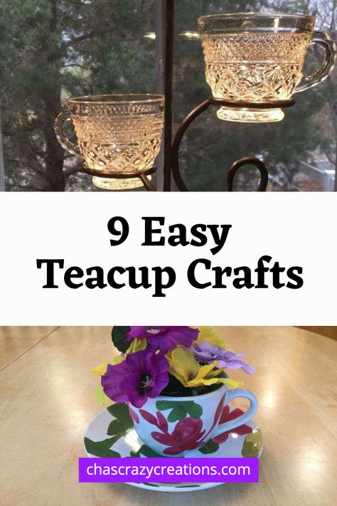 9 easy teacup crafts Diy Teacup Crafts Ideas, Painting Tea Cups Diy, Teacup Succulent Diy, Tea Cup Centerpieces Diy, Old Tea Cups Ideas, Teacup Crafts Diy, Tea Cup Lamp, Tea Cup Projects, Tea Cups Diy