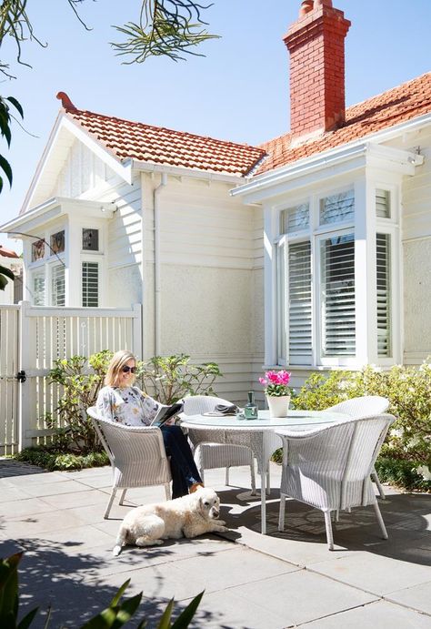 A graceful period home that's fit for everyday family life | Home Beautiful Tiled Roof House, Terracotta Roof House Exterior Colors, Red Roof House Colors, Terracotta Roof House, White Weatherboard House, White House Exterior, Front Path, Red Roof House, Weatherboard House