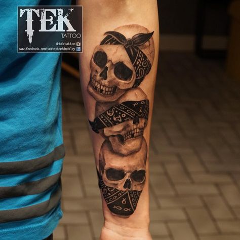 Skull Tattoos by Wojtek Taczala Bandana Tattoo, Acab Tattoo, Polish Tattoos, Evil Skull Tattoo, Evil Tattoo, Skull Sleeve Tattoos, Gangsta Tattoos, Evil Tattoos, Sugar Skull Tattoos