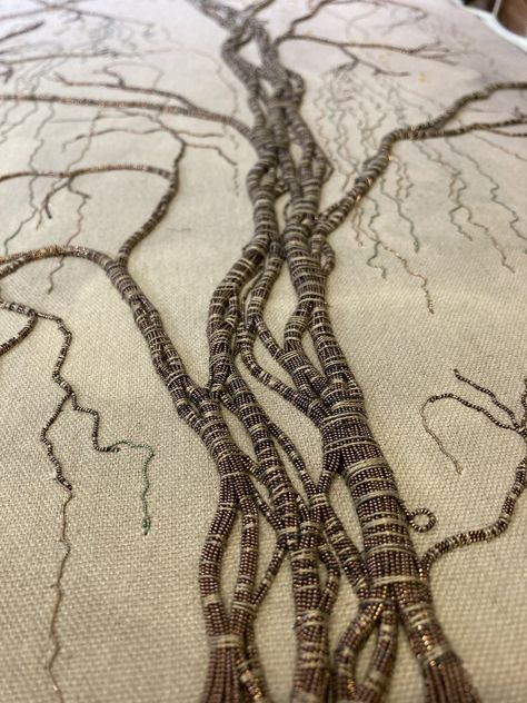 Hanny Newton, Couching Embroidery, Thread Craft, Textile Artwork, Fabric Tree, Textile Art Embroidery, Abstract Embroidery, Textiles Artwork, Golden Thread