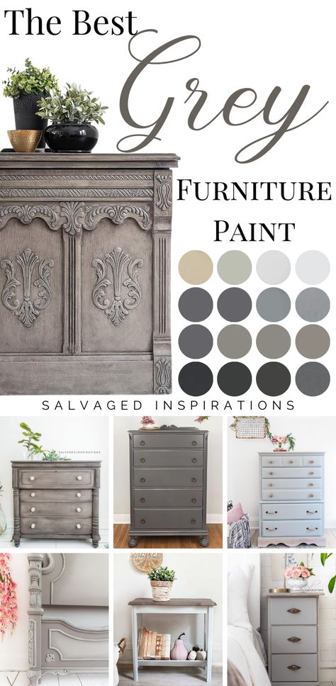 Light Grey Chalk Paint Furniture, Grey Chalk Paint Cabinets, Gray Furniture Paint Color, Grey Furniture Paint Colors, Antique Grey Paint, Distressed Gray Furniture, Light Grey Painted Furniture, Dark Gray Distressed Furniture, Grey Milk Paint Furniture