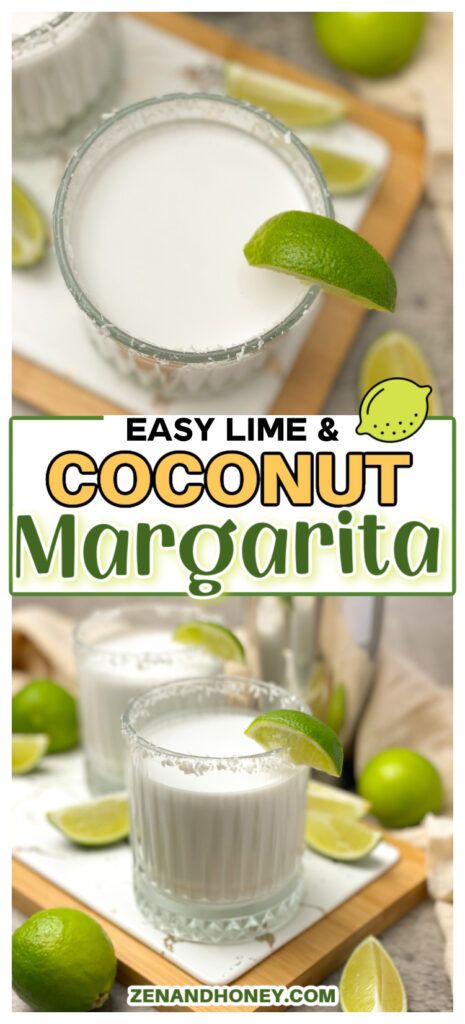 Coconut Lime Margarita - ZEN AND HONEY Coconut Lime Margarita, Coconut Lime Margarita Recipe, Agave Margarita Recipe, Mango Jalapeno Margarita, Lime Margarita Recipe, Coconut Tequila, Strawberry Sangria, Summertime Cocktail, Flavored Margaritas