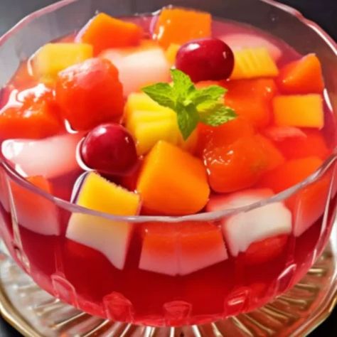 Jello With Fruit Cocktail, Fruit Gelatin, Gelatin Desserts, Recipes With Fruit Cocktail, Jello With Fruit, Jello Dessert, Layered Jello, Blueberry Topping, Cocktail Appetizers