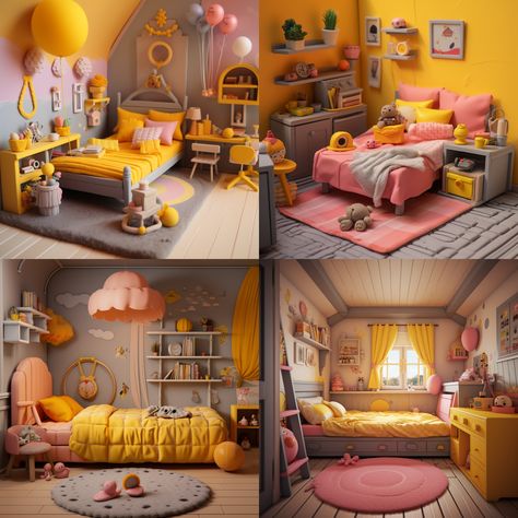 Miniature Little Girl's Room - Yellow and Pink Yellow And Pink Room, Orange Playroom, Yellow Girls Room, Yellow Girls Bedroom, Yellow Kids Rooms, Room Yellow, Yellow Room, Yellow Bedroom, Miniature Rooms