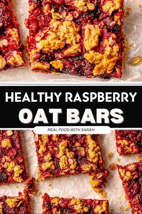 Healthy Raspberry Oatmeal Bars are  simple to make and have a delicious homemade raspberry filling. They are perfect to grab for a quick breakfast, snack or dessert! Raspberry Recipes Healthy, Raspberry Granola Bars, Raspberry Oatmeal Bars, Rolled Oats Recipe, Raspberry Crumble Bars, Oatmeal Bars Healthy, Raspberry Breakfast, Oat Bar Recipes, Breakfast Bars Healthy