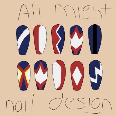 All Might Nails, Mha Nails Design, Mha Nail Designs, My Hero Academia Inspired Nails, My Hero Academia Nails, Mha Nails, Academia Nails, Nails Patriotic, Lightning Nails