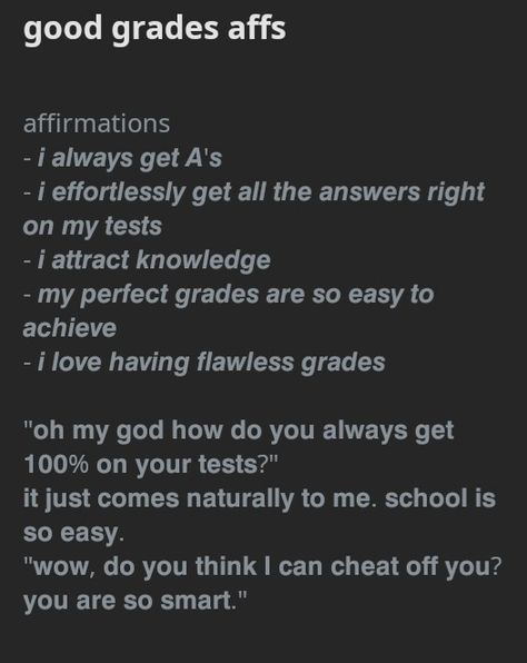 High Grade Affirmation, Powerful Affirmations For Good Grades, Perfect Grades Affirmations, Grade Affirmations, Sammy Ingram, Competition Motivation, College Vision Board, Spirituality Affirmations, High School Advice