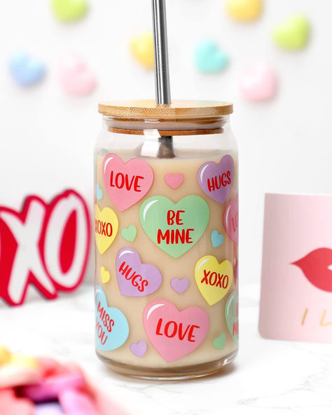 Valentine's Day Iced Coffee Cups Candy Hearts Cup Beer Can Glass Mason Jar with Lid Metal Straw 16 OZ Pastel Sweet Glasses Present Cleaning Brush Drinking Glasses Smoothie Tumbler Mug Girlfriend Gifts #ad #valentine #valentinesday #valentinesdaygift #valentinesdayparty #valentines #conversationhearts Valentines Ideas For Her, Mason Jar Sign, Iced Coffee Cups, Valentine's Day Gift Baskets, Pastel Candy, Valentine Gifts For Girlfriend, Nail Designs Valentines, Candy Hearts, Glass Mason Jars