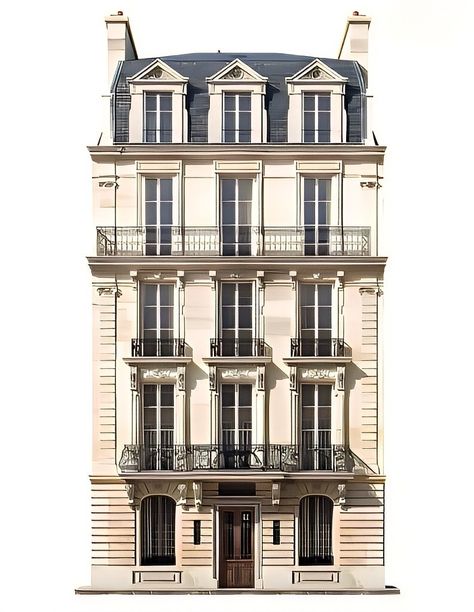 Paris Townhouse, Building Elevations, European Houses, Steampunk City, Classical Building, Classic House Exterior, Building Elevation, Paris Home, 3d Building