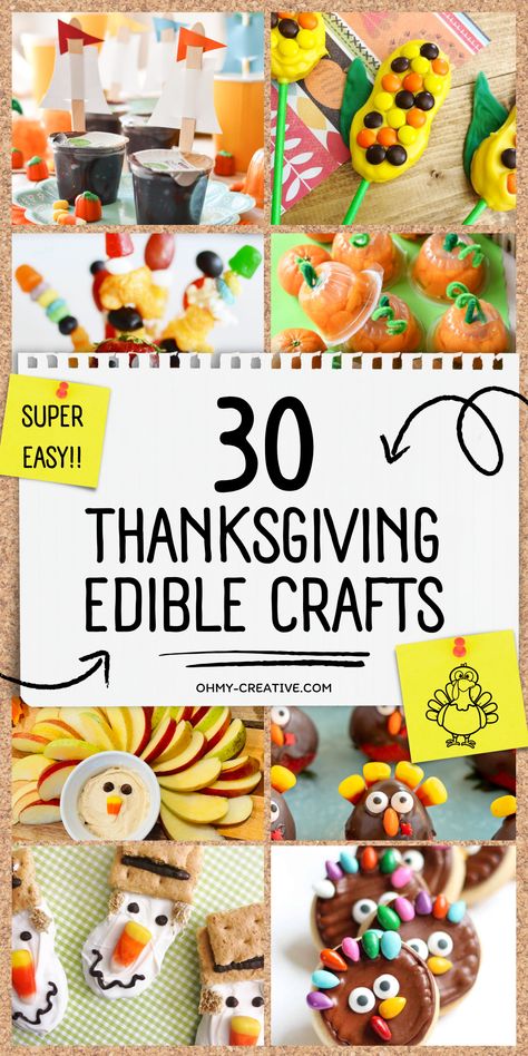 These edible crafts are easy to make and don’t require fancy tools or complicated steps. With just a few everyday items like candy, cookies, and fruit, you can create something truly special. Not only are they fun to make, but they also bring a playful touch to the traditional Thanksgiving spread. Whether you're hosting a big family gathering or a small get-together, these 30 Thanksgiving edible crafts will offer best combination of creativity and deliciousness. #ThanksgivingCrafts #EdibleCrafts Thanksgiving Edible Place Settings, Thanksgiving Edible Crafts, Edible Turkey Crafts For Kids, Thanksgiving Edible Crafts For Kids, Edible Thanksgiving Crafts For Kids, Thanksgiving Table Decorations For Kids, Kid Thanksgiving Food, Turkey Food Crafts For Kids, Thanksgiving Activities For Kids Crafts